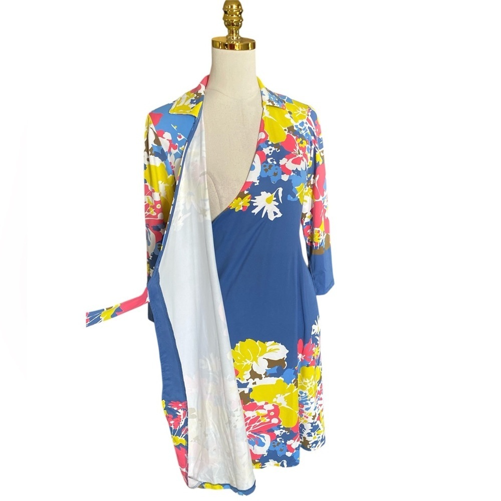 J. McLaughlin Women’s Floral Coastal 3/4 Sleeve Stretch Collared Wrap Dress Sz S - Picture 7 of 11
